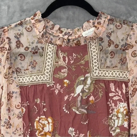 Shop the Mint Making Moves Mauve Pink Floral Print Chiffon Blouse Sz M - Picture 6 of 16